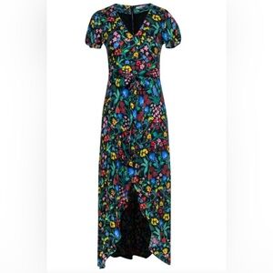 Alice & Olivia - Black & Multi Color Floral Print Hi-Low Wrap Dress Sz 4